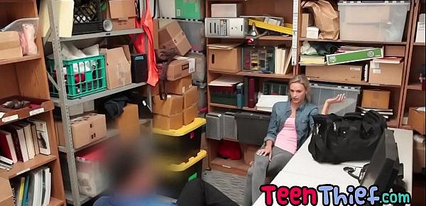 Blonde teen shoplifter fucked hard by a security guard inside the office